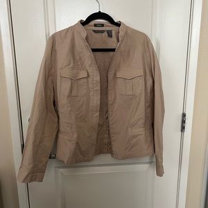 Hillard and Hanson Stretch Tan Jacket Double Zipper Size L